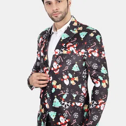 Wintage Men Black & Red Conversational Printed Velvet Blazer image 5
