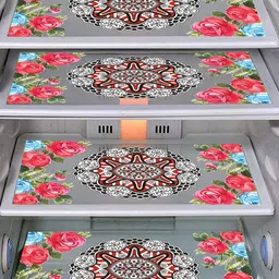 Dakshya Industries FC 5 Pieces Blue & Pink Printed Fridge Cover & Mats image 4