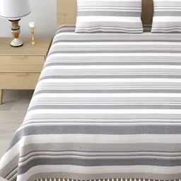 Homez Sparrow Grey & White Striped Cotton 210 TC King Bedsheet with 2 Pillow Covers image 3