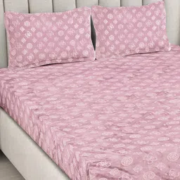 FABINALIV Pink Geometric 300 TC Woollen Embossed King Size Bedsheet & 2 Pillow Covers image 5