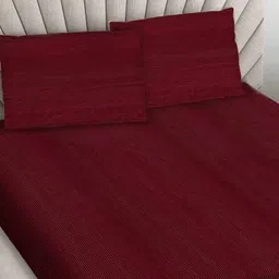FABINALIV Maroon Striped 300 TC Fitted King Bedsheet with 2 Pillow Covers image 4