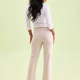 Go Colors Women Flared High-Rise Flat-Front Trousers image 3