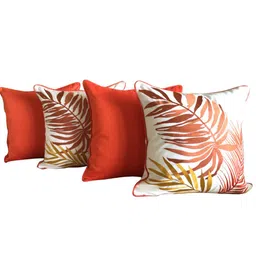 TARA- Sparkling Homes White & Orange 4 Pieces Embroidered Square Cushion Covers image 3