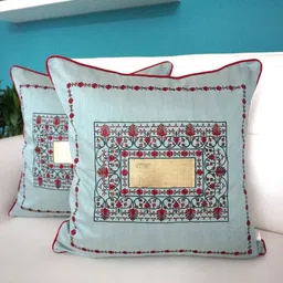 TARA- Sparkling Homes Grey & Red 4 Pieces Embroidered Cotton Silk Square Cushion Covers image 3