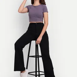 BROADSTAR Women Smart Flared High-Rise Easy Wash Bootcut Trousers image 4