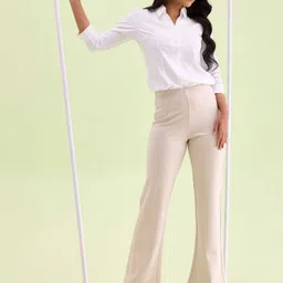 Go Colors Women Flared High-Rise Flat-Front Trousers image 4