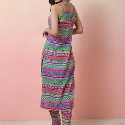 Sangria Tribal Printed Cotton Sleeveless Kurta With Trouser image 5