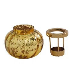 Pure Home and Living Gold-Toned Printed Glass Tea Light Candle Holder image 4