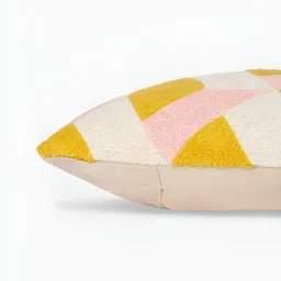 Living scapes by Pantaloons Peach & Yellow Checked Square Cushion Cover image 4