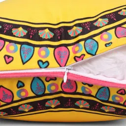 STITCHNEST Yellow & Green 5 Pieces Ethnic Motifs Printed Velvet Square Cushion Covers image 4