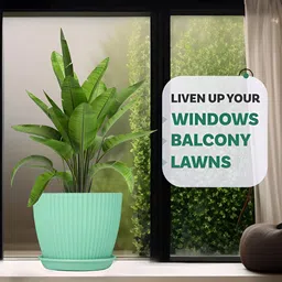 Kuber Industries Green 2 Pieces Textured Flower Pot Planters With Tray image 4