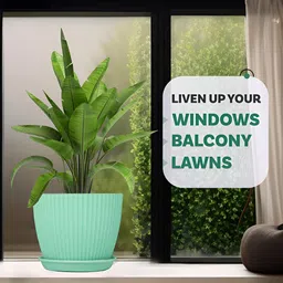 Kuber Industries Green 4 Pieces Textured Flower Pot Planters With Tray image 4