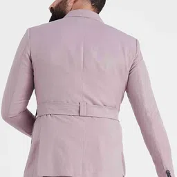 MR BUTTON Men Lavender Solid Slim-Fit Linen Cotton Single Breasted Blazer image 4