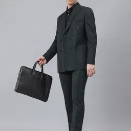 MR BUTTON Men Green Solid Slim-Fit Double Breasted Formal Blazer image 2