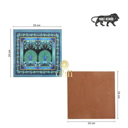 DULI Set of 6 Blue Peacock Printed Wooden Coasters With Case image 5
