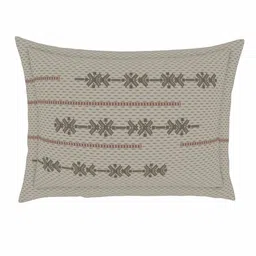 SPACES Artisan Taupe Geometric Cotton 140 TC King Bedsheet with 2 Pillow Covers image 2