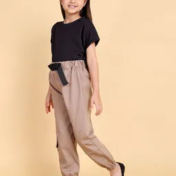 HERE&NOW Girls Pure Cotton T Shirt & Cargo Pant Set image 2