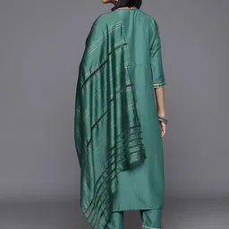 Varanga Ethnic Motifs Yoke Design Zari Sequined Kurta with Trousers & Dupatta image 5