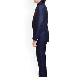 Jeetethnics Boys Navy Blue Solid Bandhgala 2-Piece Party Suit image 4