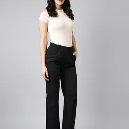 SHOWOFF Mid-Rise Regular Fit Cotton Comfort Pleated Parallel Trousers image 3