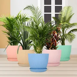 Kuber Industries Blue & Pink 12 Pieces Textured Flower Pot Planters With Tray image 3