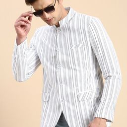 SHOWOFF Striped Slim Fit Mandarin Collar Bandhgala Blazer-picture-48