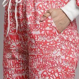 KASSUALLY Women Red Typography Printed Joggers image 4
