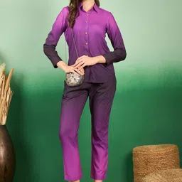 Sangria Ombre Printed Shirt Collar Shirt With Trousers-picture-22