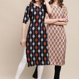 7threads KALINI Women's Crepe Black & Beige Color Ethnic Motif Printed Straight Kurta (PACK OF 2)-picture-25