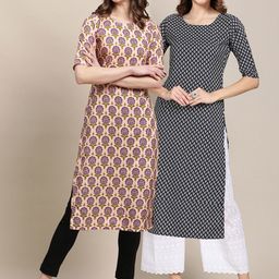 7threads KALINI Women Pack of 2 Printed Summer Sheer Crepe Kurta-picture-9