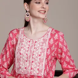 Anouk Floral Printed Thread Work Kurta with Trousers image 2