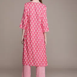 Anouk Floral Printed Thread Work Kurta with Trousers image 5