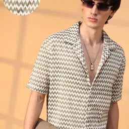 Campus Sutra Men Comfort Cuban Collar Chevron Printed Oversized Casual Shirt image 1