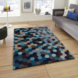 presto Blue Geometric Wool 4 ft x 6 ft Hand Tufted Carpet image 1
