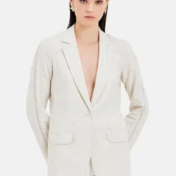 Kazo Single Breasted Notched Lapel Linen Blazer-picture-21