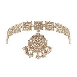 OOMPH Gold-Plated White Kundan-Studded Pearl Beaded Matha Patti image 2