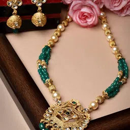 ADIVA Gold-Plated Kundan Stones Studded And Beaded Jewellery Set image 1