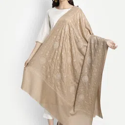 Zamour Women Brown Embroidered Pure Woolen Shawl-image-28