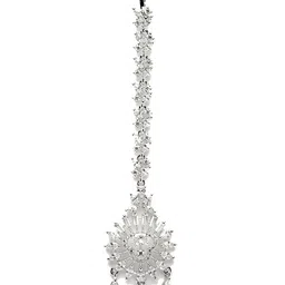 KARATCART Silver-Plated American Diamond-Studded Maang Tikka image 2