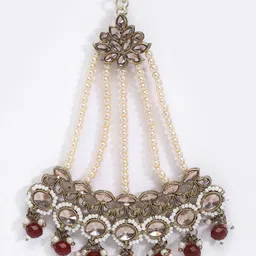 PANASH Gold-Plated Kundan-Studded & Pearl Beaded Jhumar Passa image 2