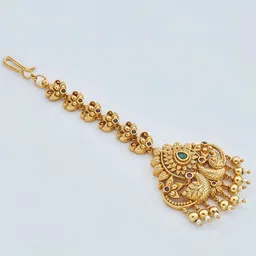 Kushal's Fashion Jewellery Gold-Plated Artificial Beads Studded Maang Tikka image 3