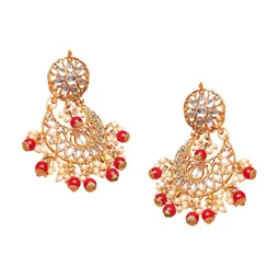 Swarajshop Gold-Plated Kundan Stone-Studded & Beaded Necklace Set image 3