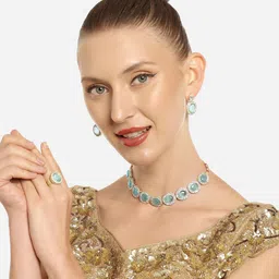 Zaveri Pearls Gold Plated Austrain Diamonds Stone Studded Jewellery Set image 4