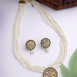 NVR Gold-Plated Kundan Stones Studded & Pearls Beaded Jewellery Set-picture-9