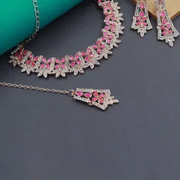 Rhymee Rose Gold-Plated AD Stone-Studded Choker Necklace With Earrings & With Maang Tika-picture-52