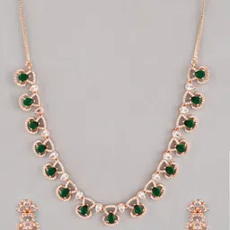 AQUASTREET Rose Gold-Plated AD Stone-Studded Handcrafted Emerald Jewellery Set image 2