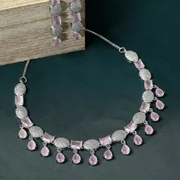 ZENEME Rhodium Plated AD Studded Jewellery Set-picture-10