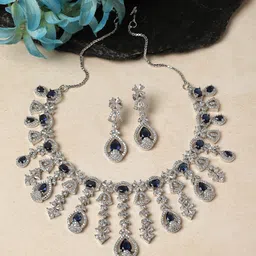 ZENEME Rhodium-Plated AD-Studded Jewellery Set-picture-34