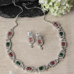 ZENEME Rhodium-Plated AD-Studded Jewellery Set-picture-26