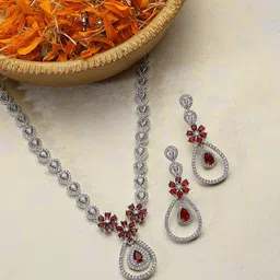 ZENEME Rhodium Plated AD Studded Jewellery Set-picture-19